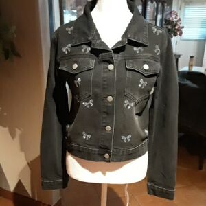 Ashley Mason Black Embroidered Butterfly Jean Jacket